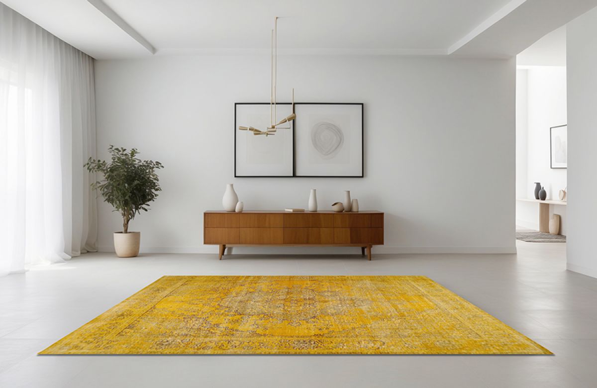 Yellow Persian vintage carpet 